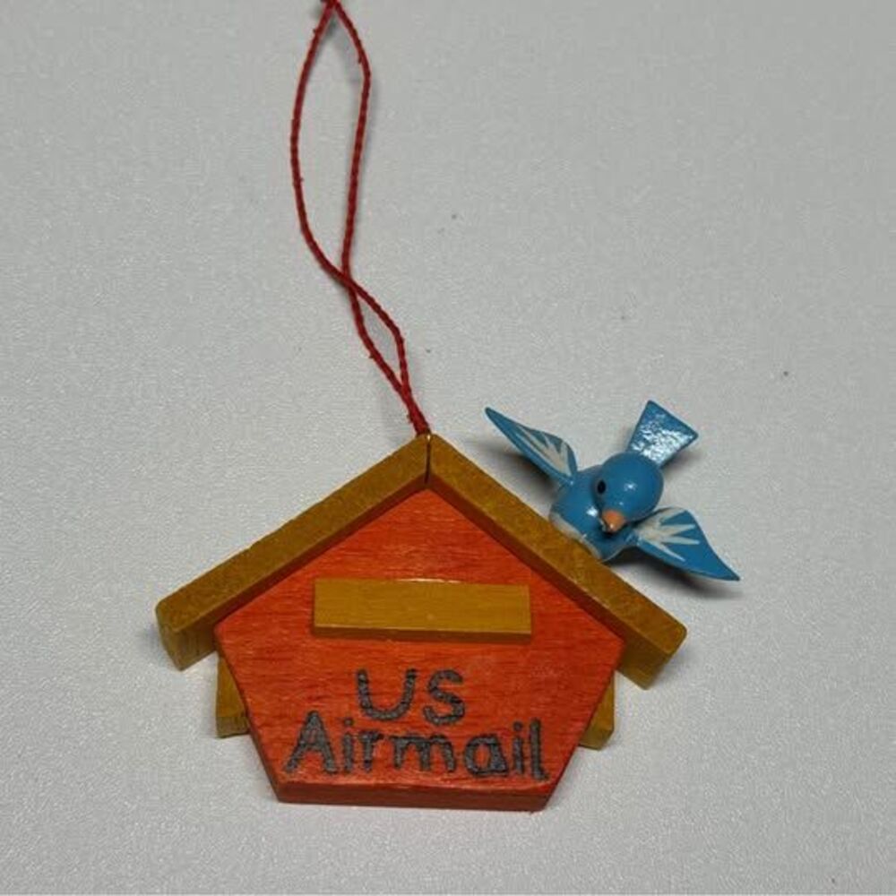 Vintage U.S. Airmail Birdhouse Ornament Folk Art Christmas Tree Decoration